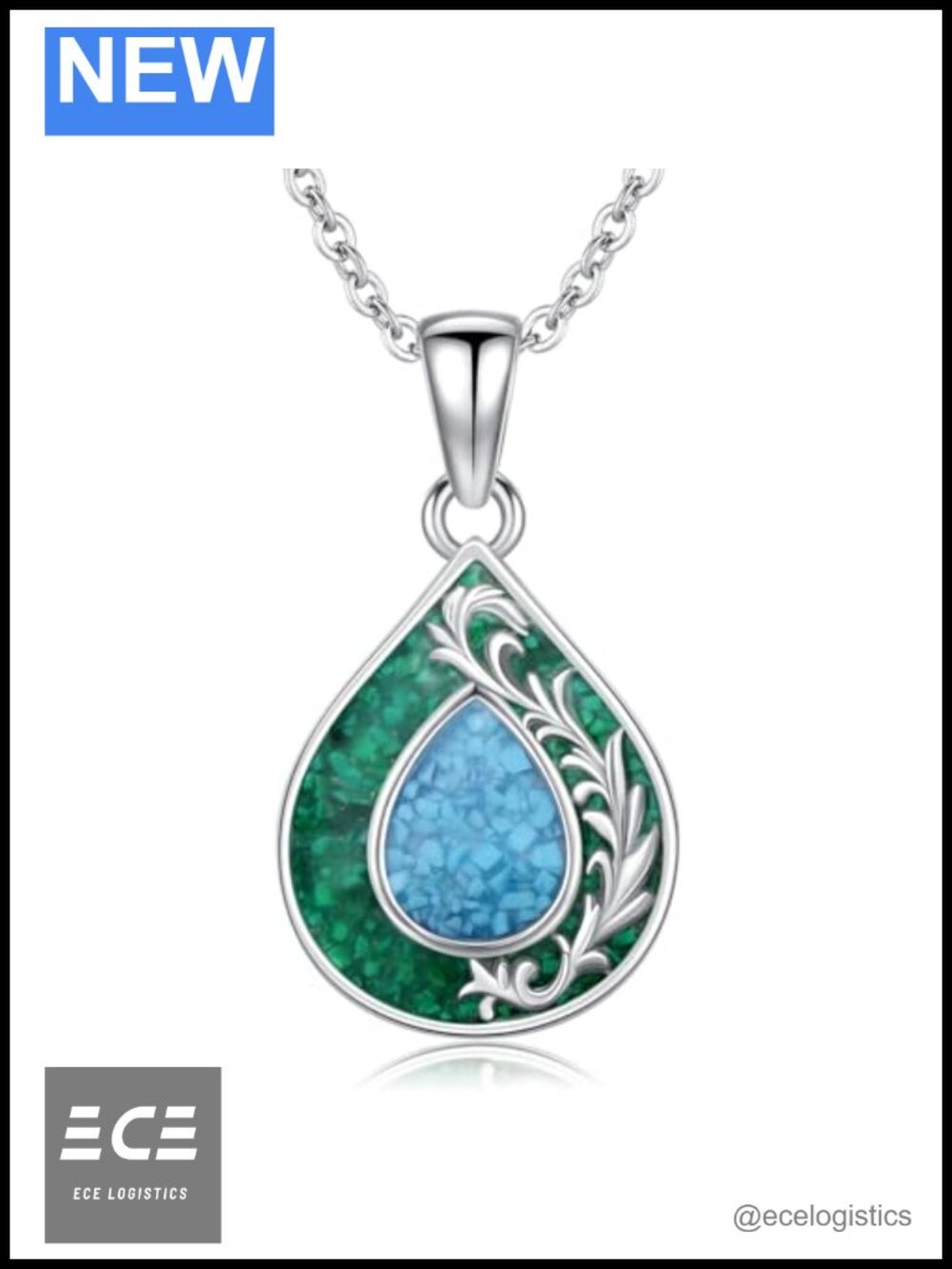 925 Sterling Silver Malachite Necklace Turquoise Filigree Teardrop Pendant